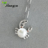 Silver Crab Pendant Necklace Real Pearl Jewelry Female Accessory