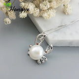 Silver Crab Pendant Necklace Real Pearl Jewelry Female Accessory