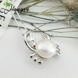 Silver Crab Pendant Necklace Real Pearl Jewelry Female Accessory