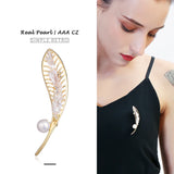 Vintage Freshwater Pearl Crystal Leaf Brooch