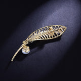 Vintage Freshwater Pearl Crystal Leaf Brooch