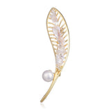 Vintage Freshwater Pearl Crystal Leaf Brooch