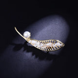 Vintage Freshwater Pearl Crystal Leaf Brooch