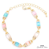 Colorful Stone Adjustable Anklet Bracelet with CZ Plating