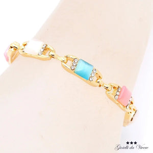 Colorful Stone Adjustable Anklet Bracelet with CZ Plating