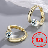 925 Silver Hoop Ear Stamp Crystal Earrings, Wedding Zircon Jewelry