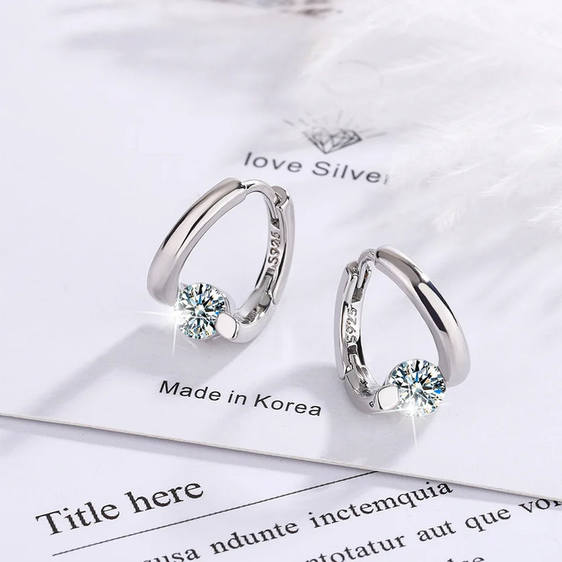 925 Silver Hoop Ear Stamp Crystal Earrings, Wedding Zircon Jewelry