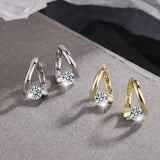 925 Silver Hoop Ear Stamp Crystal Earrings, Wedding Zircon Jewelry