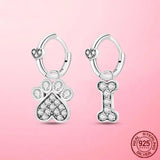 925 Silver Dog Paw Hoop Earrings Planet Theme Gift Jewelry
