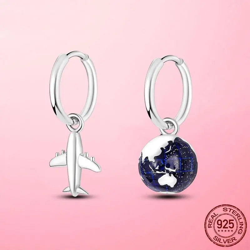 925 Silver Dog Paw Hoop Earrings Planet Theme Gift Jewelry