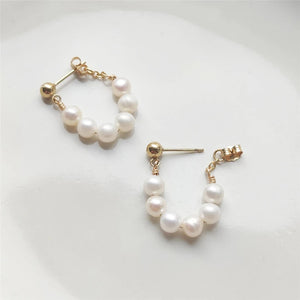 Hoop Earrings 14K Filled Natural 5MM Pearl Earrings Korea Jewelry Boho