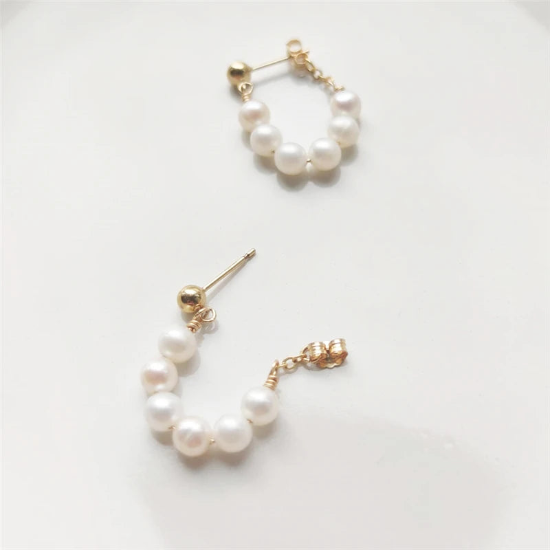 Hoop Earrings 14K Filled Natural 5MM Pearl Earrings Korea Jewelry Boho