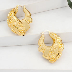 24k Plated Cell Pattern Hoop Earrings for Women