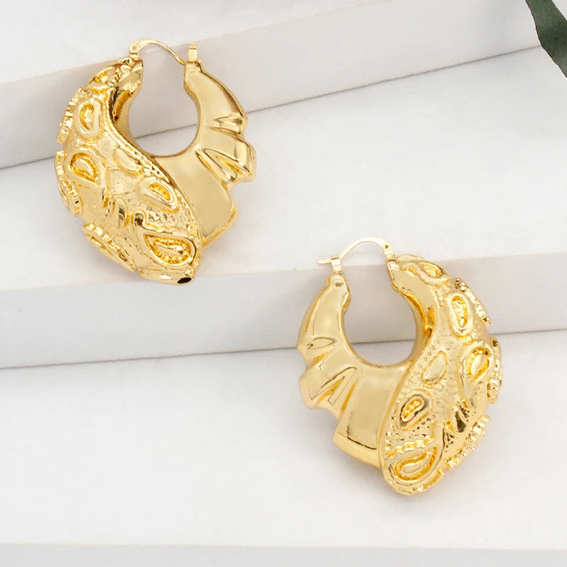 24k Plated Cell Pattern Hoop Earrings for Women