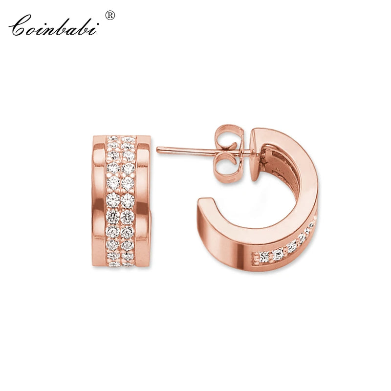 Pink Hoop Earrings 925 Sterling Silver Zirconia Jewelry