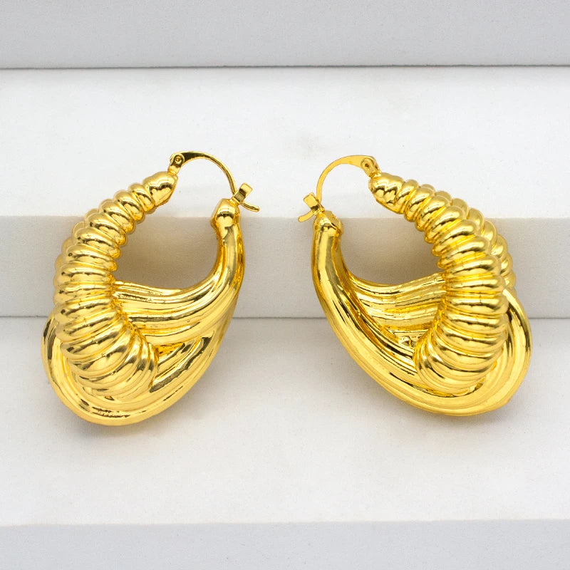 Golden Hoop Earrings African Brazilian 24K Plated Jewelry