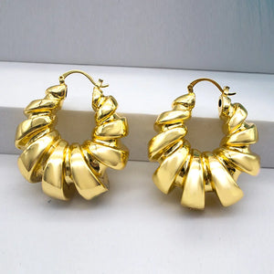 Hoop Earrings Geometry Twisted 24K Plated Copper Golden Earrings For Party