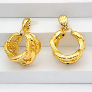 Large Golden Hoop Earrings Women High Knot Irregular Copper Style Jewelry