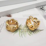 Large Golden Hoop Earrings Women High Knot Irregular Copper Style Jewelry