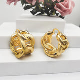 Large Golden Hoop Earrings Women High Knot Irregular Copper Style Jewelry