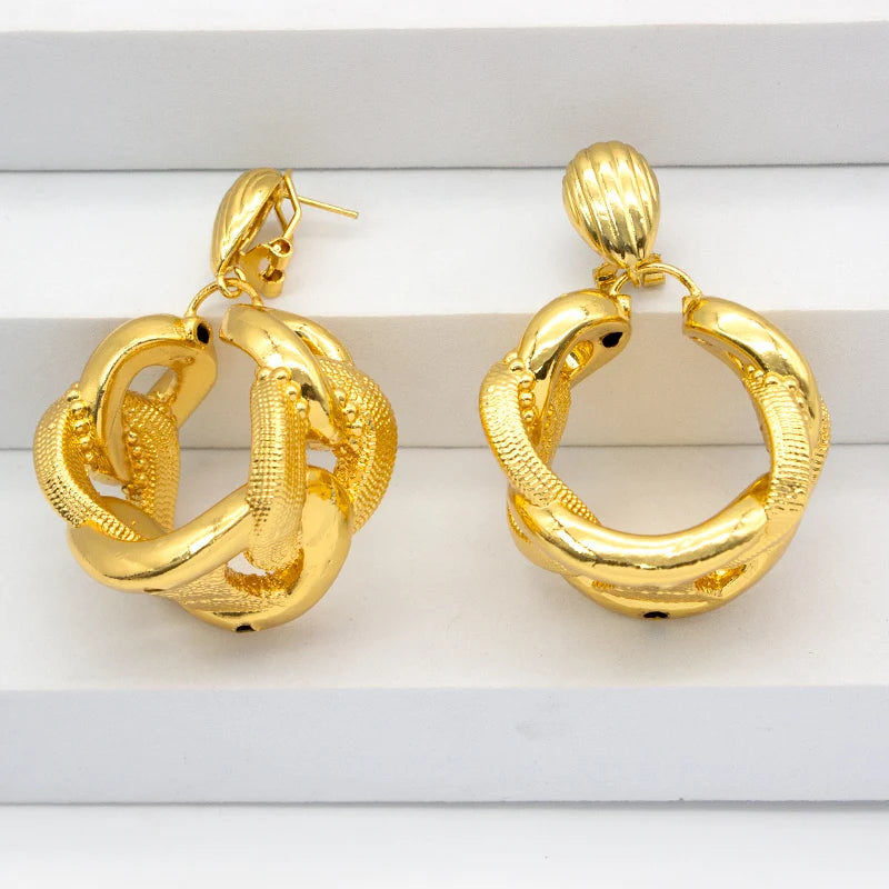Large Golden Hoop Earrings Women High Knot Irregular Copper Style Jewelry