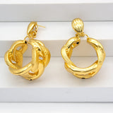 Large Golden Hoop Earrings Women High Knot Irregular Copper Style Jewelry