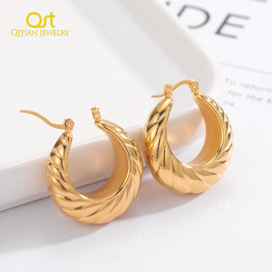 Stainless Steel Hoop Earrings Large Minimal Retro Round Jewelry