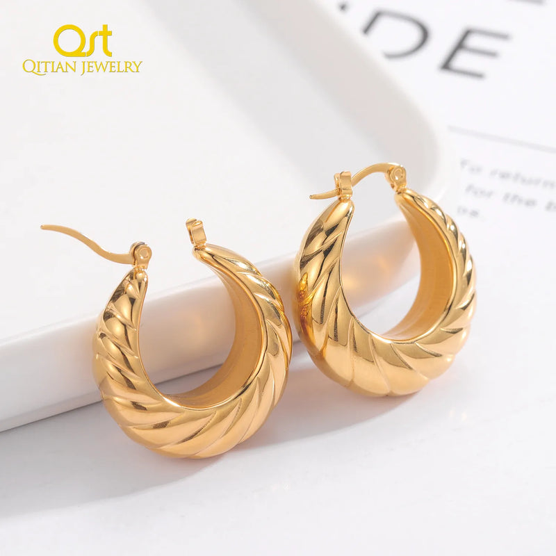 Stainless Steel Hoop Earrings Large Minimal Retro Round Jewelry