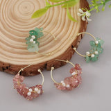 Baroque Freshwater Pearl Hoop Earrings with Strawberry Crystal