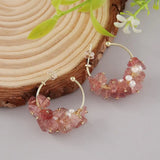 Baroque Freshwater Pearl Hoop Earrings with Strawberry Crystal