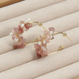 Baroque Freshwater Pearl Hoop Earrings with Strawberry Crystal