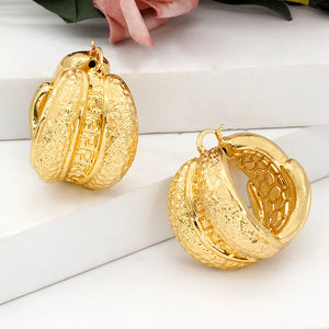 Large Hoop Earrings African Dubai 24K Plated Circle Round Jewelry For Party