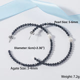 Bohemian Hoop Earrings Natural Agate & Pearl Circle Jewelry