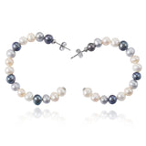 Colorful Freshwater Pearl Hoop Earrings 925 Sterling Silver Classic Jewelry