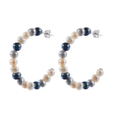 Colorful Freshwater Pearl Hoop Earrings 925 Sterling Silver