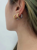 Stainless Steel Two-tone Hoop Earrings High-end Style