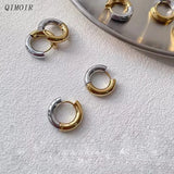 Stainless Steel Two-tone Hoop Earrings High-end Style