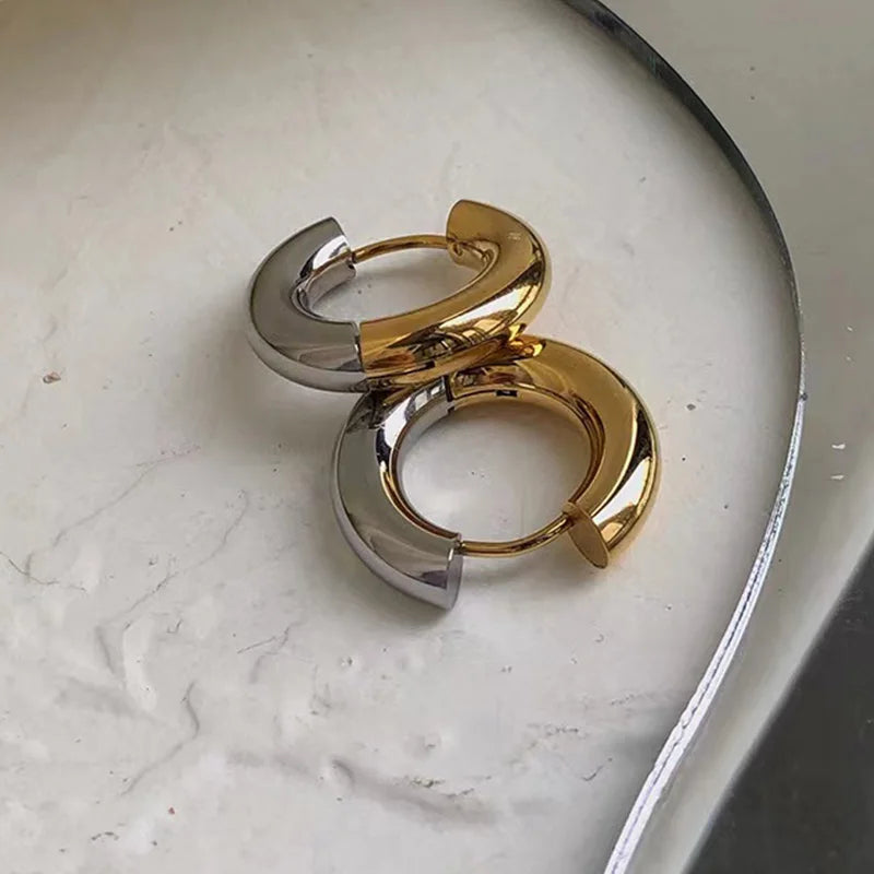 Stainless Steel Two-tone Hoop Earrings High-end Style