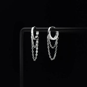 Sterling Silver Geometric Double Layer Hoop Earrings