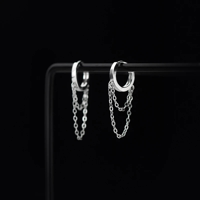 Sterling Silver Geometric Double Layer Hoop Earrings