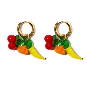Cherry Banana Hoops Dangle Drop Earrings Geometric Stylish