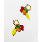 Cherry Banana Hoops Dangle Drop Earrings Geometric Stylish