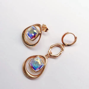 Asymmetrical Square Stud Earrings with Austrian Crystal