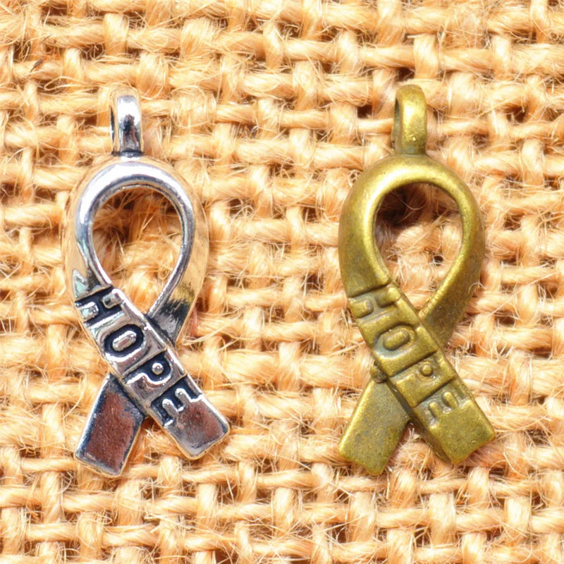 Hope Breast Cancer Charm Tibetan Silver Plated Metal Alloy Charm