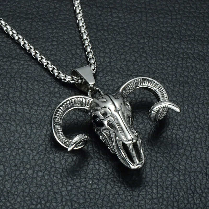 Horn Goat Skull Pendant Stainless Steel Sheep Skull Pendant