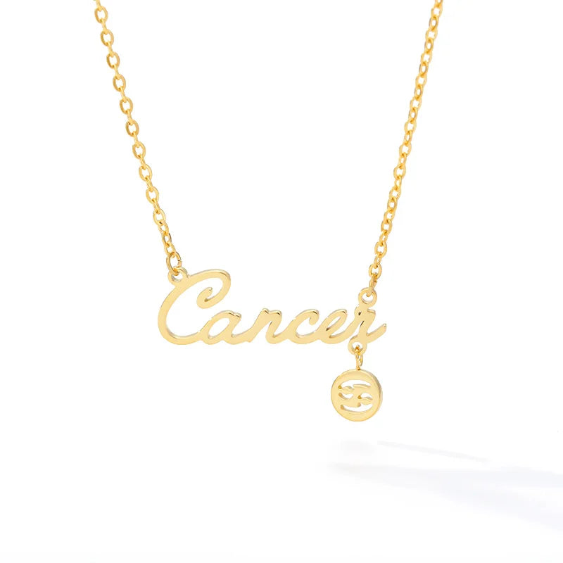Zodiac Necklaces Stainless Steel Astrology Constellation Coin Sign Dainty Chain