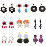 Bloody Eyes Halloween Earrings Bat Skull Record Drop Earrings