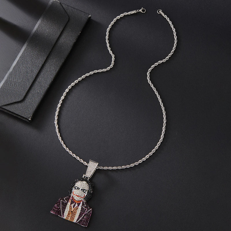 Horror Clown Pendant Iced Out Bling Chain 69 Halloween Cosplay Necklace