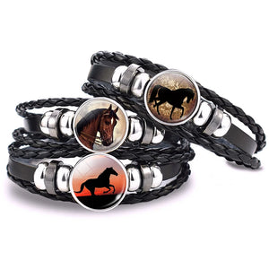Horse Bracelet Crazy Horse Jewelry Punk Leather Glass Button Bracelet