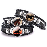 Horse Bracelet Crazy Horse Jewelry Punk Leather Glass Button Bracelet